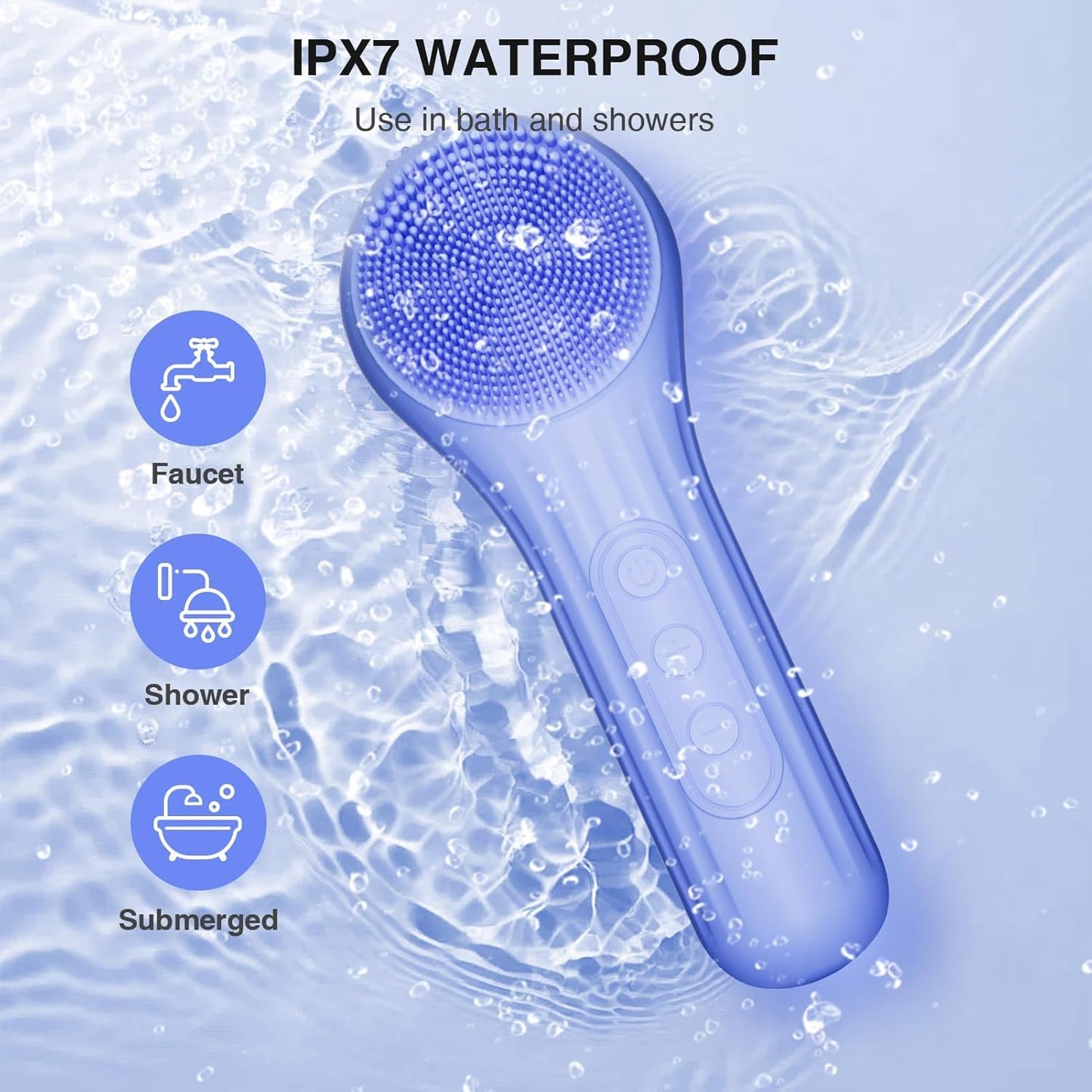 Silicone Face Scrubber, Waterproof Electric Facial Cleansing Brush for Men & Women, Rechargeable Face Scrubber with 5 Modes for Deep Cleansing, Exfoliating, Massage (Blue)